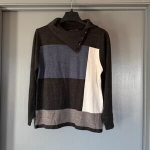 Vintage Rochelle California Color Block Women's Sweater Long Sleeves Collar L